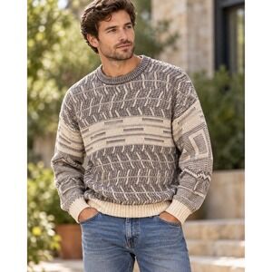 Vintage Generra Sweater 90s Geometric Textured Ramie Cotton Grandpa Knit Small